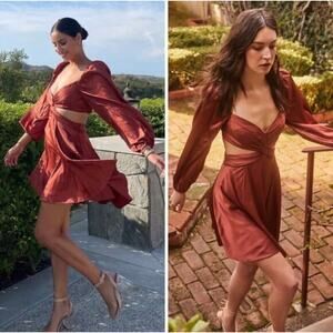 ASTR Rust Brown Long Sleeve Cutout Mini Dress